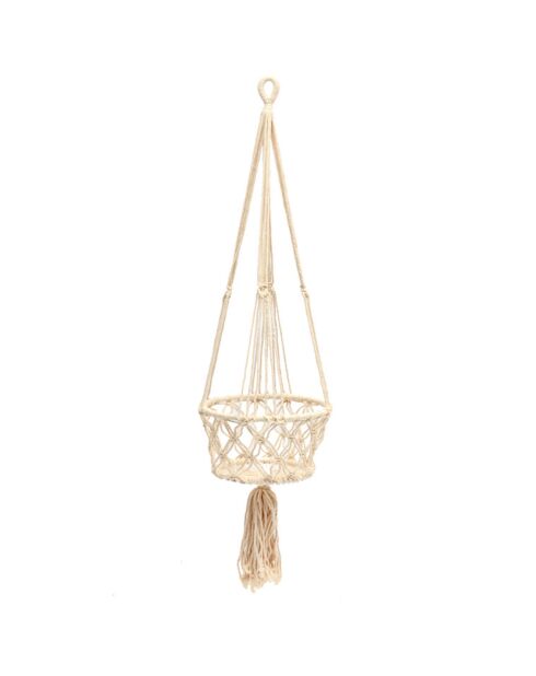 Porte plante en macramé blanc - D.25xL.100 cm