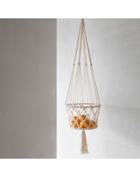 Porte plante en macramé blanc - D.20xL.100 cm