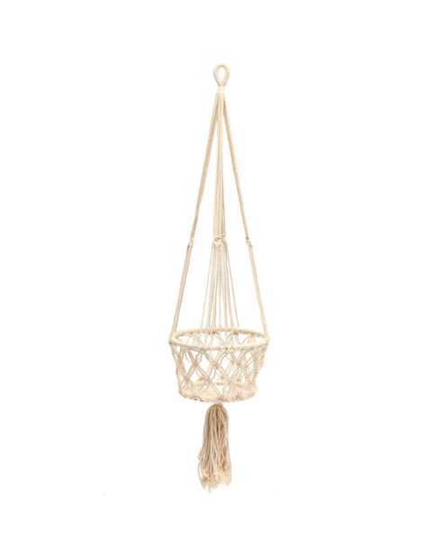 Porte plante en macramé blanc - D.20xL.100 cm