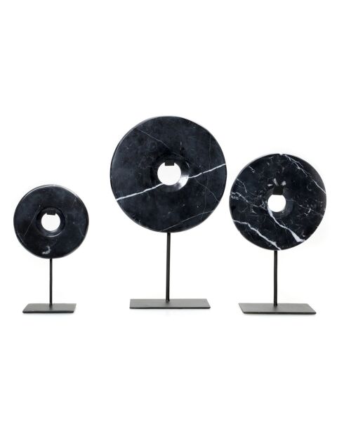Disque de marbre sur pied noir - 25x9x40 cm