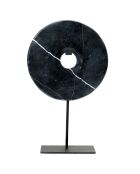 Disque de marbre sur pied noir - 25x9x40 cm