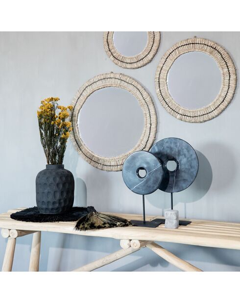 Disque de marbre sur pied noir - 25x9x40 cm