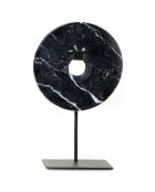 Disque de marbre sur pied noir - 20x9x35 cm