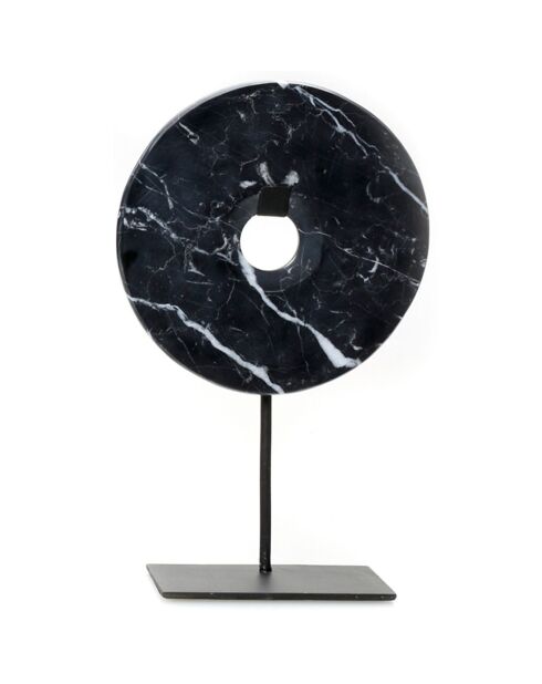 Disque de marbre sur pied noir - 20x9x35 cm