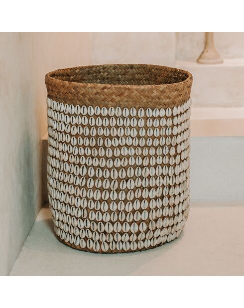 Panier de rangement Pandan naturel/blanc - D.34xH.40 cm