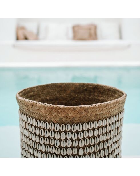 Panier de rangement Pandan naturel/blanc - D.34xH.40 cm