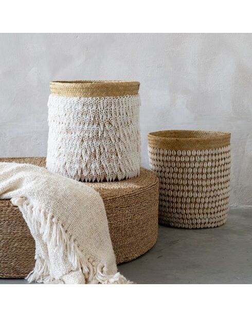 Panier de rangement Pandan naturel/blanc - D.34xH.40 cm