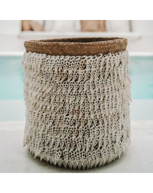 Panier de rangement Pandan naturel/blanc - D.34xH.40 cm