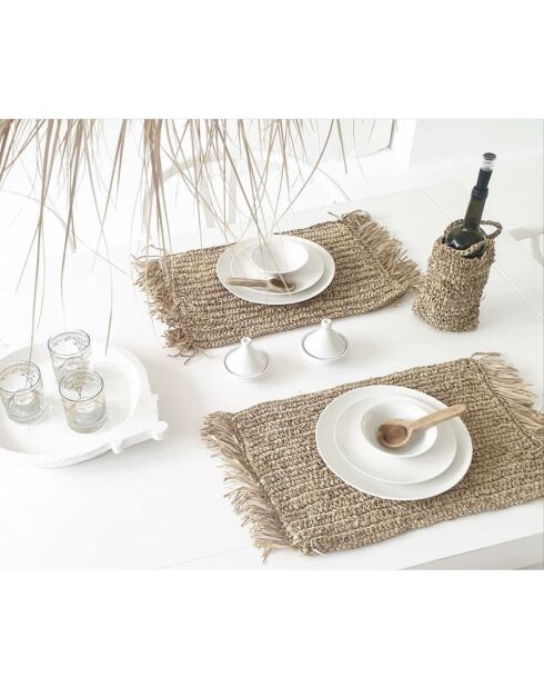 Set de table rectangulaire à franges Raphia naturel - 60x35 cm