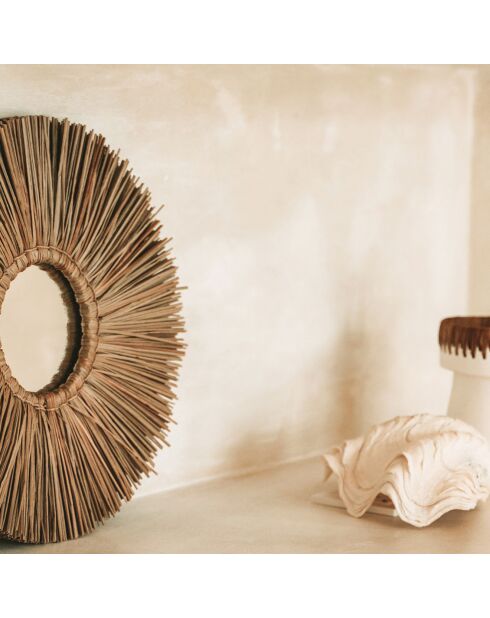Miroir Raphia Cowrie naturel - D.45 cm