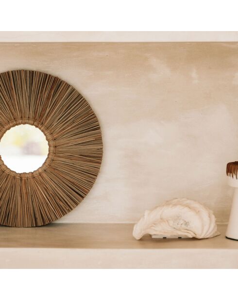 Miroir Raphia Cowrie naturel - D.45 cm