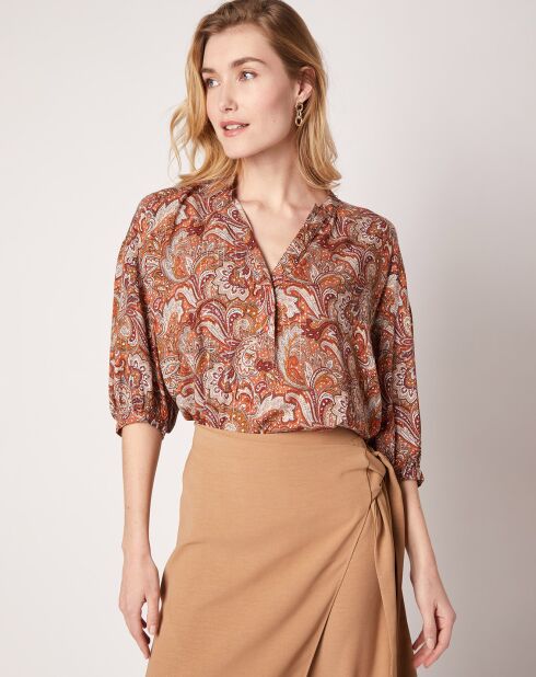 Blouse Kasta Vl imprimée marron/rouge