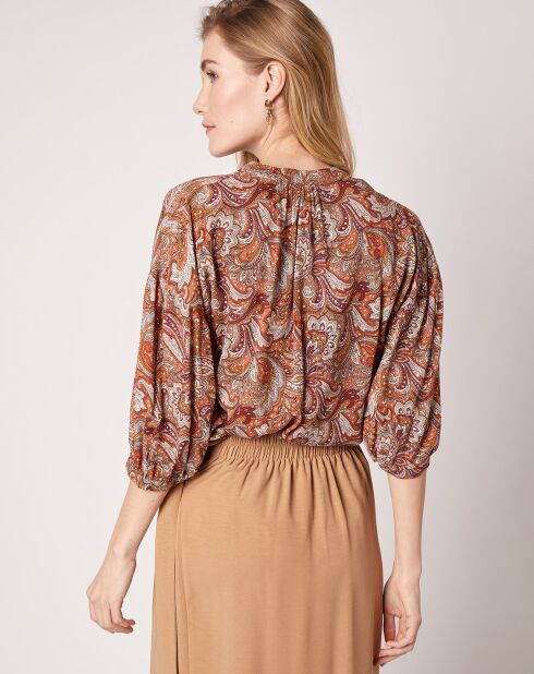 Blouse Kasta Vl imprimée marron/rouge