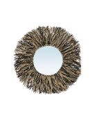 Miroir à franges Raphia naturel/noir - D.45 cm