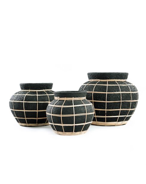 Vase Belly noir/naturel - D.25xH.19 cm