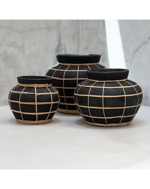 Vase Belly noir/naturel - D.25xH.19 cm