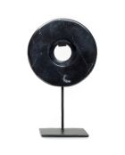 Disque de marbre sur pied noir - 15x7x25 cm