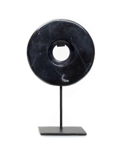 Disque de marbre sur pied noir - 15x7x25 cm
