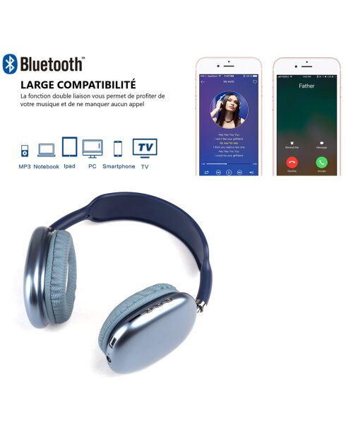 Casque Sans Fil Bluetooth bleu glacial