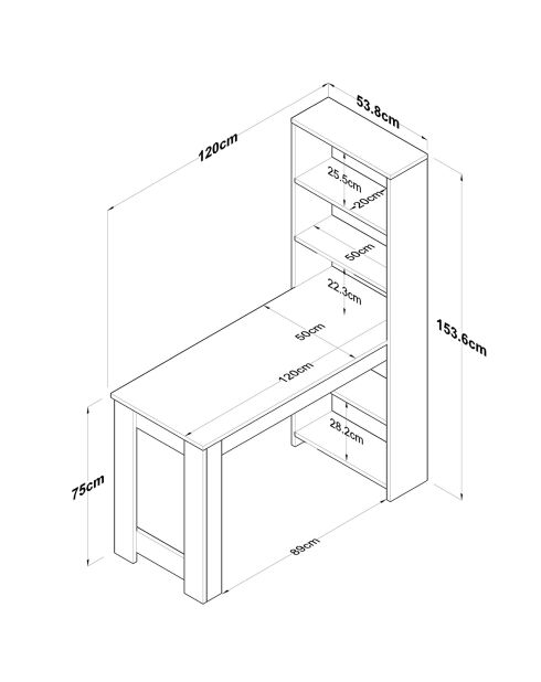 tavolino da bar ja102 noce/bianco - 120x153,6x53,8 cm