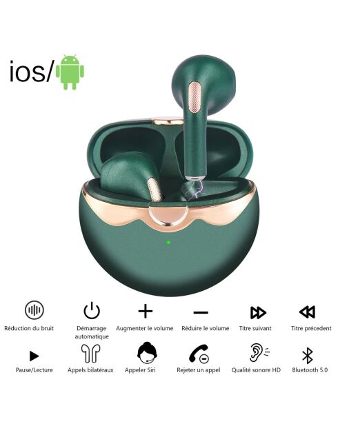 Écouteurs Bluetooth avec réduction de bruit verts