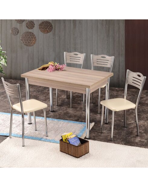 Table à manger Polo chêne/argenté - 110x75x70 cm