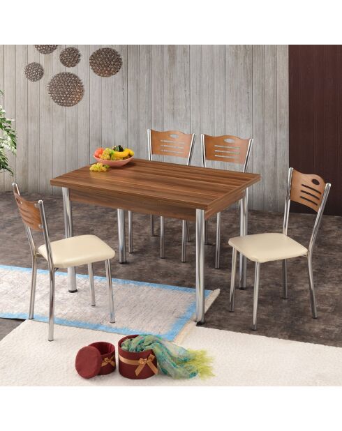 Table à manger polo noyer/argenté - 110x75x70 cm