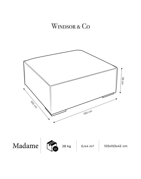 Pouf en Cuir Véritable Madame marron - 100x100x39 cm