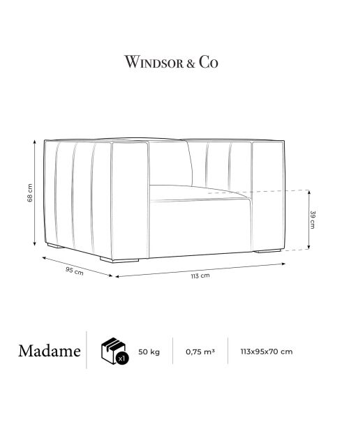 Fauteuil en Cuir Véritable Madame marron - 113x95x68 cm