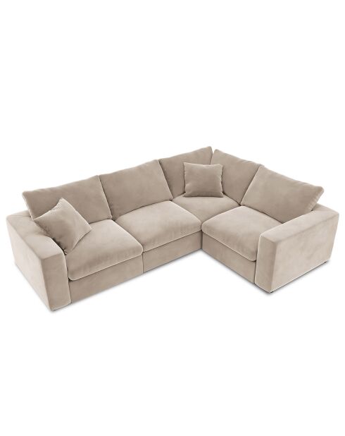 Canapé d'angle Droit Modulaire Velours Galaxy 6 Places beige - 320x226x90 cm