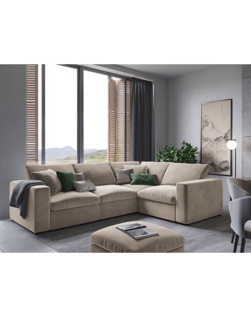 Canapé d'angle Droit Modulaire Velours Galaxy 6 Places beige - 320x226x90 cm