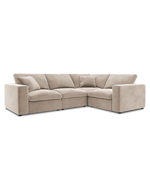 Canapé d'angle Droit Modulaire Velours Galaxy 6 Places beige - 320x226x90 cm