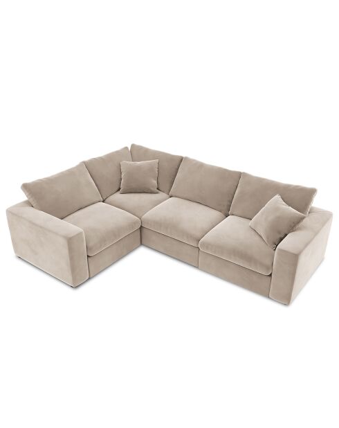 Canapé d'angle Gauche Modulaire Velours Galaxy 6 Places beige - 320x226x90 cm