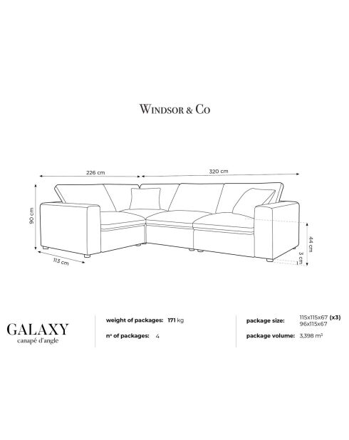 Canapé d'angle Gauche Modulaire Velours Galaxy 6 Places beige - 320x226x90 cm
