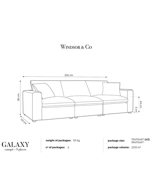 Canapé Modulaire Velours Galaxy 5 Places beige - 320x113x90 cm