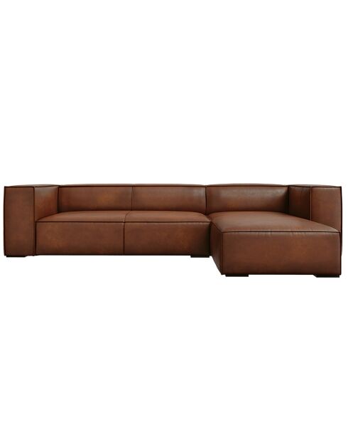 Canapé d'angle Droit en Cuir Véritable Madame 5 Places marron - 290x173x68 cm