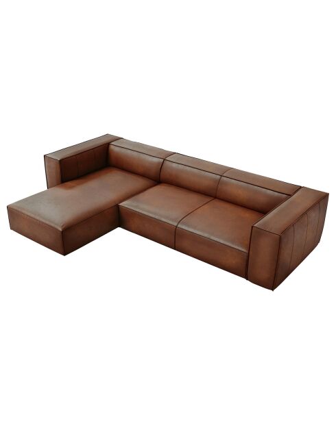 Divano angolare sinistro in vera pelle Madame 5 posti marrone - 290x173x68 cm
