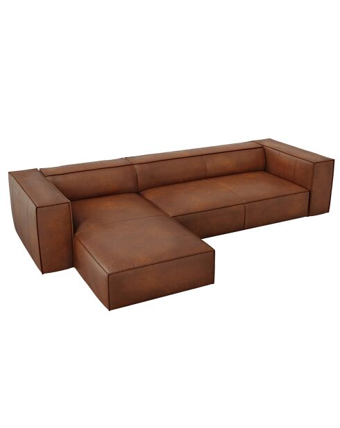 Divano angolare sinistro in vera pelle Madame 5 posti marrone - 290x173x68 cm