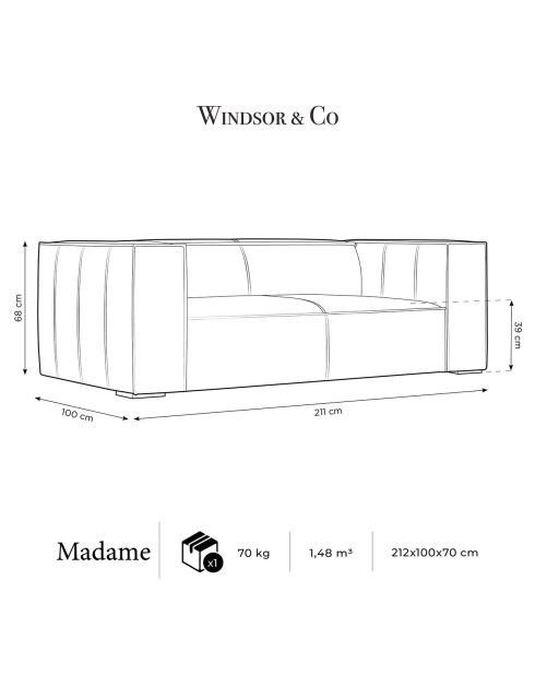 Canapé en Cuir Véritable Madame 2 Places marron - 212x100x68 cm