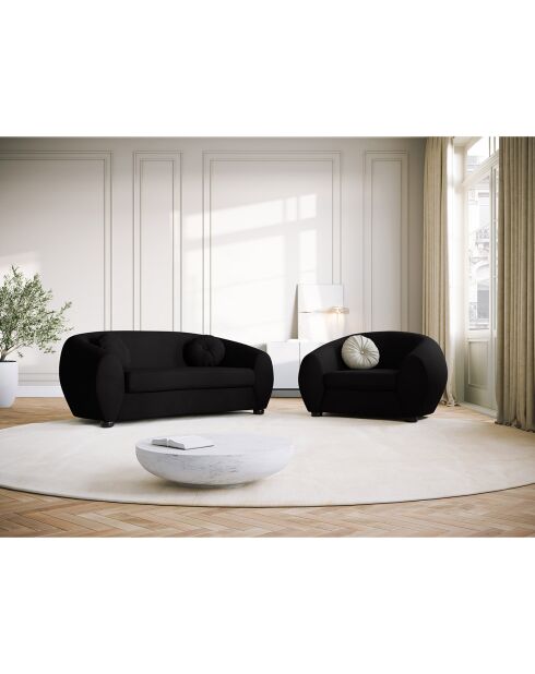 Canapé Velours Elara 2 Places noir - 190x100x77 cm