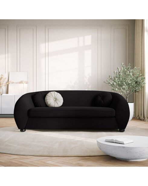 Canapé Velours Elara 3 Places noir - 216x100x77 cm