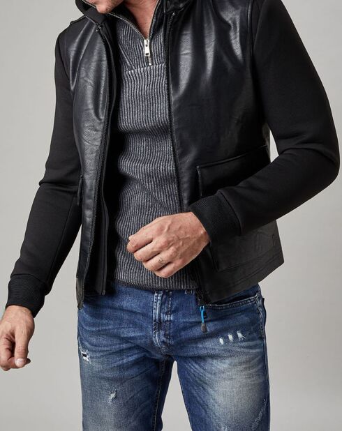 Blouson Bi Matière  à capuche noir