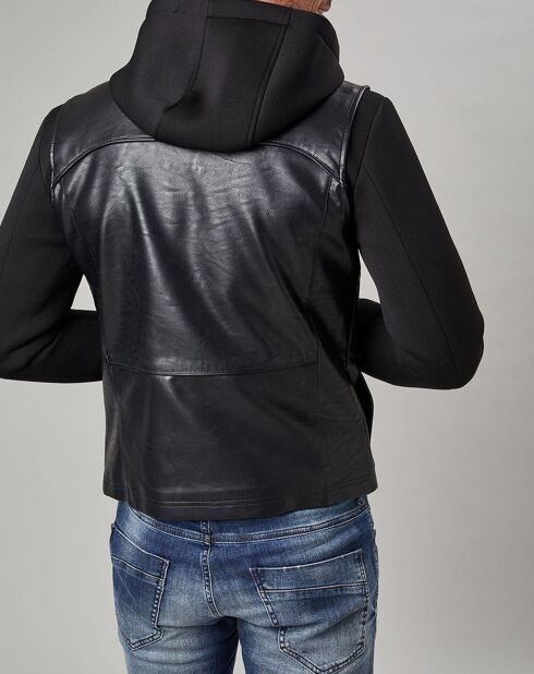 Blouson Bi Matière  à capuche noir