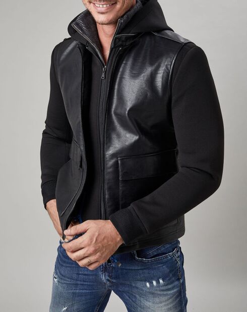 Blouson Bi Matière  à capuche noir