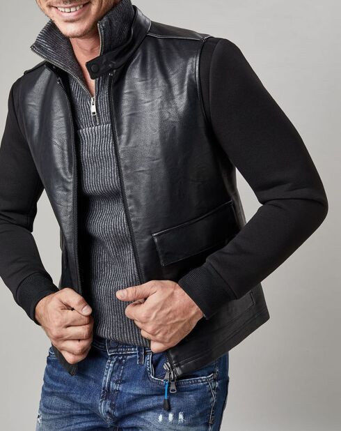 Blouson Bi Matière  à capuche noir