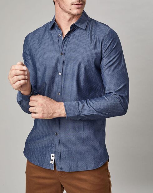 Chemise droite Micro Design Denim bleue