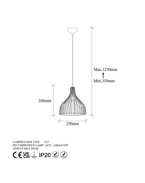 Suspension Cafu dorée - 25x123 cm