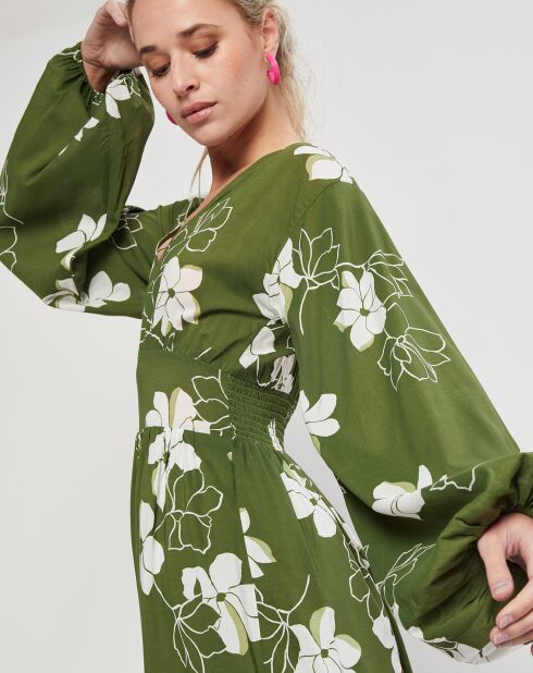 Night Bloom Grün/Weißes Maxikleid