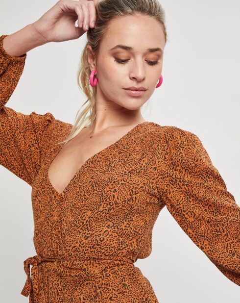 Robe Mini Spring Romance à imprimé léopard marron