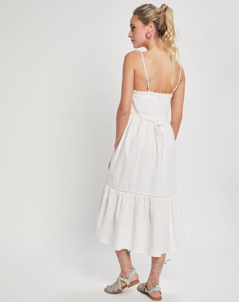 Billabong x Wrangler, gebroken witte, perzikkleurige maxi-jurk met bandjes